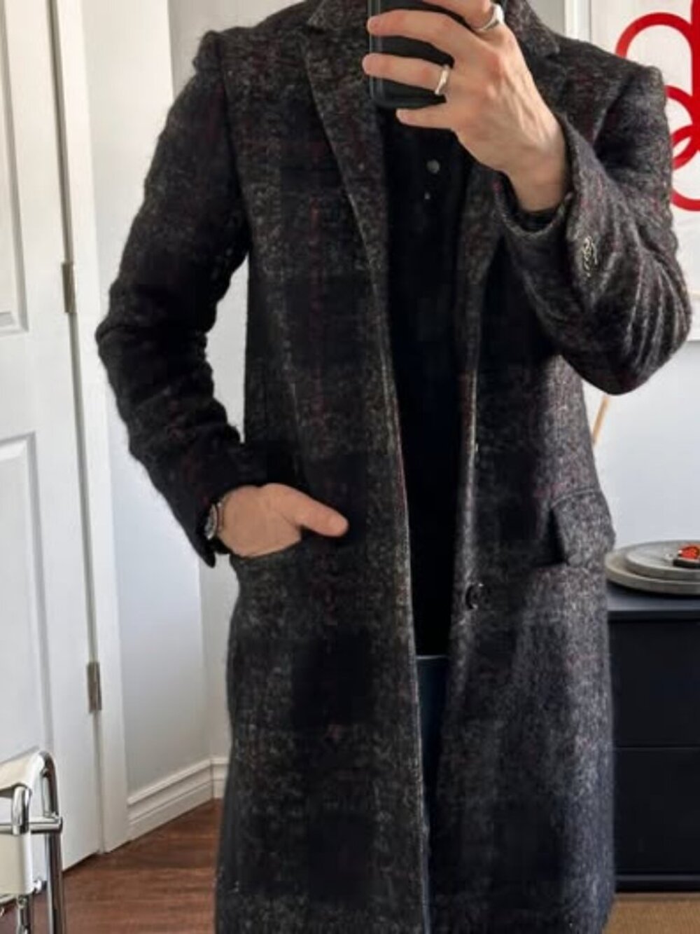 Club Monaco Plaid Wool Topcoat - Small - Picture 4 of 7
